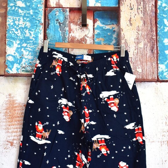 Men's Old Navy Flannel Pajama Pants Sleep Lounge MEDIUM Santa HoHoHo NEW - Picture 2 of 10